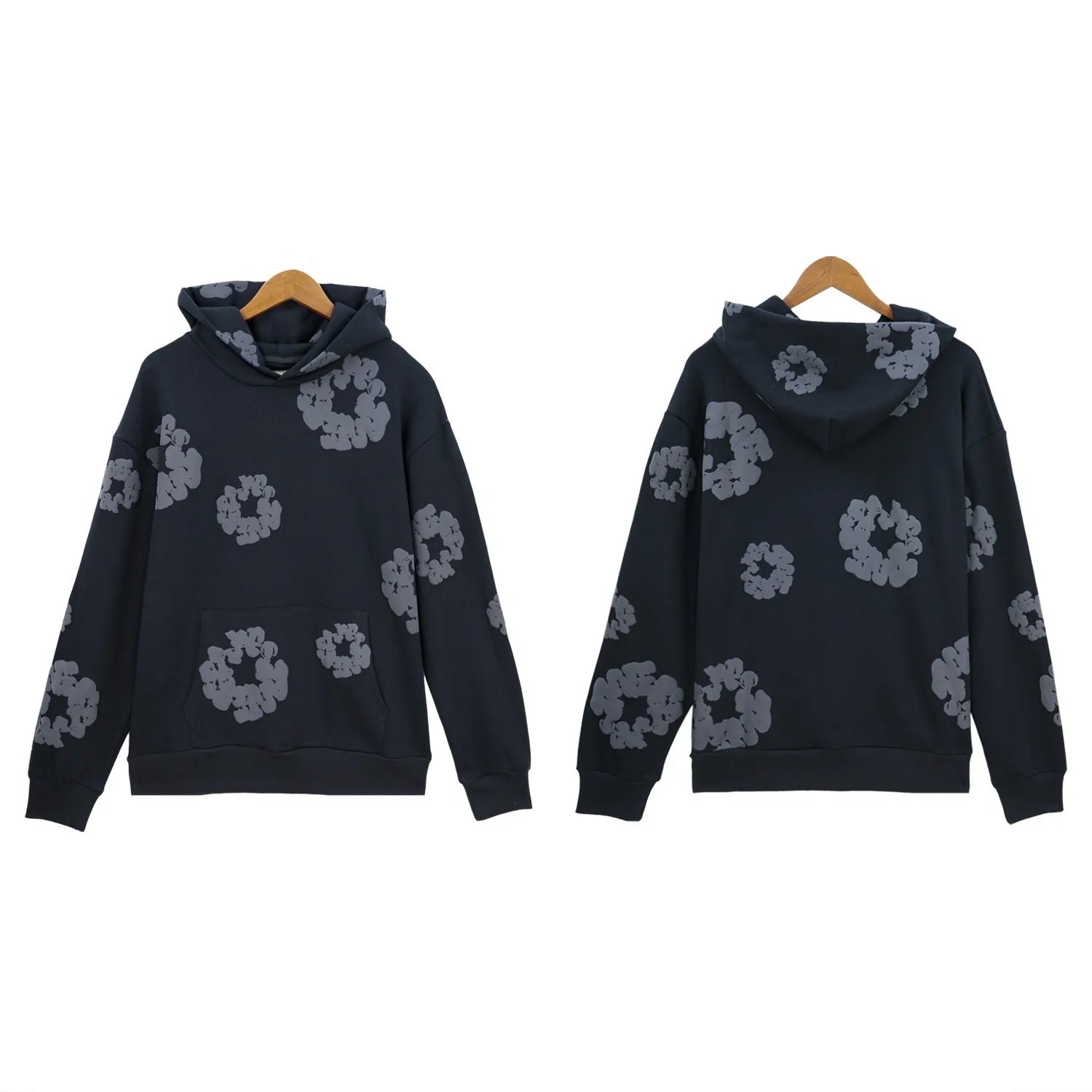 Black Denim Tears Cotton Wreath Hoodie - Tonal Print Streetwear