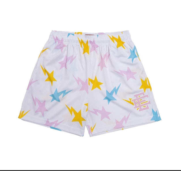 Eric Emanuel EE Basic Short - White Yellow Blue Stars NYC Skyline Mesh Shorts